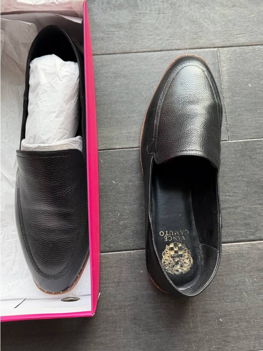 Vince Camuto Black Pebbled Leather Women's Slip-On Loafer